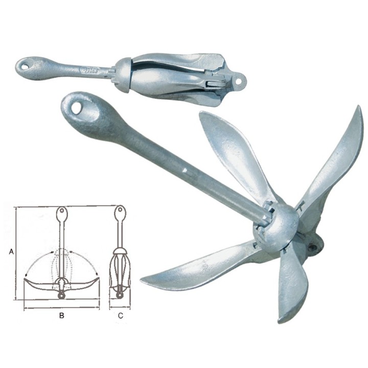 Ancora Grapnel, Galvanizata, Pliabila