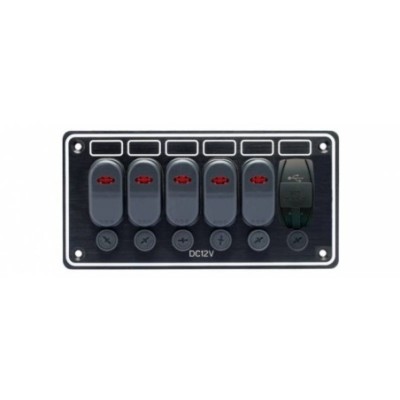 Panou electric pentru barci  cu 5 Switchuri si priza USB GFN 630647